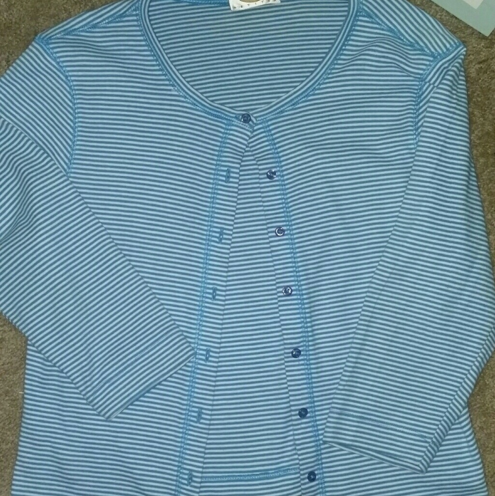 Talbot's button down horizontal blue&white shirt